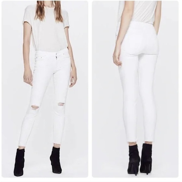 Mother The Looker Ankle Fray 27 Little Miss Innocent? White Skinny Jeans - Picture 1 of 8